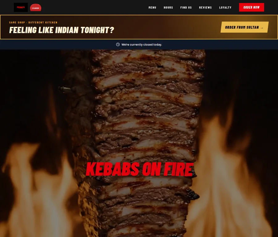 Actual public homepage of Primo's Kitchen, captured October 2026